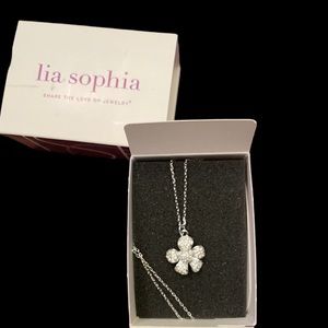 Lia Sophia Wild Rose Necklace,New in Box, silver tone with crystals,16-19” chain